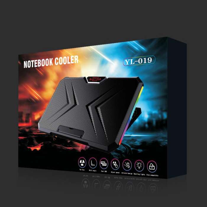 NUOXI YL-019 RGB Light Dual Turbine Silent Laptop Cooler Cooling Holder(Black)