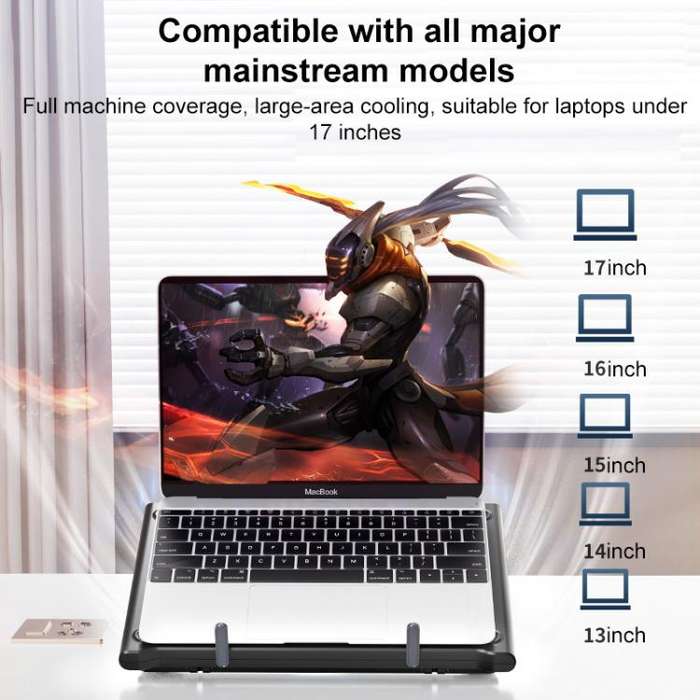 NUOXI C400 6-Speed Adjustable Dual-Core Large Fan Laptop Cooler(Silver)