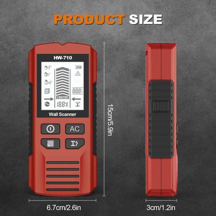 HW-710 5-in-1 Wall Scanner Metal Detector Stud Finder Measuring Instrument(Red)