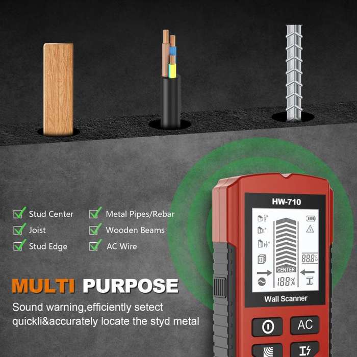 HW-710 5-in-1 Wall Scanner Metal Detector Stud Finder Measuring Instrument(Red)