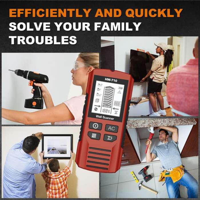 HW-710 5-in-1 Wall Scanner Metal Detector Stud Finder Measuring Instrument(Red)