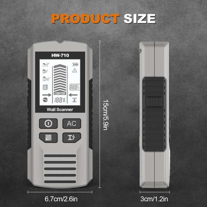 HW-710 5-in-1 Wall Scanner Metal Detector Stud Finder Measuring Instrument(Silver)