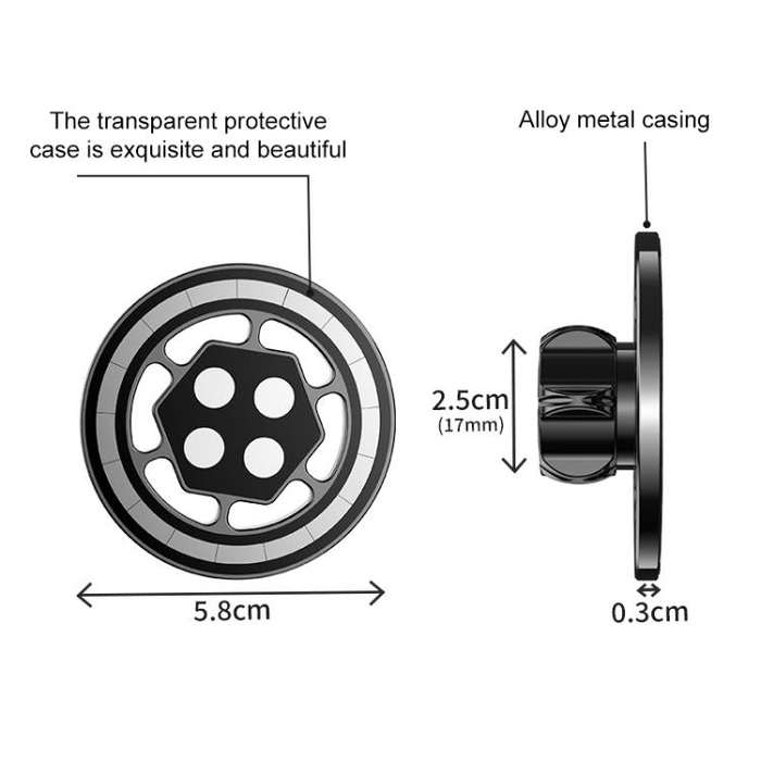 17mm Universal Ball MagSafe Magnetic Adapter Car Phone Holder Base, Type:C5 Hexagonal Black