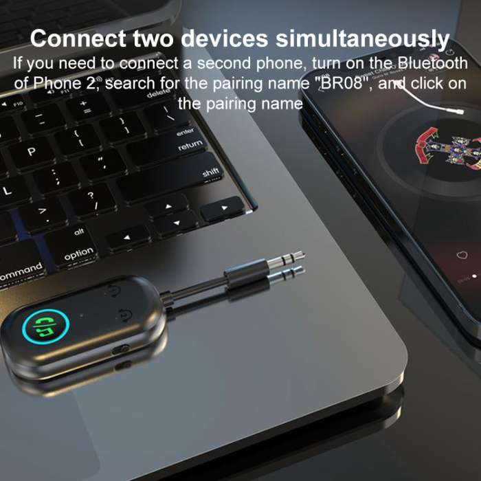 BR08T 2 in 1 Car Bluetooth AUX Receiver Transmitter Bluetooth Audio Adapter(Black)