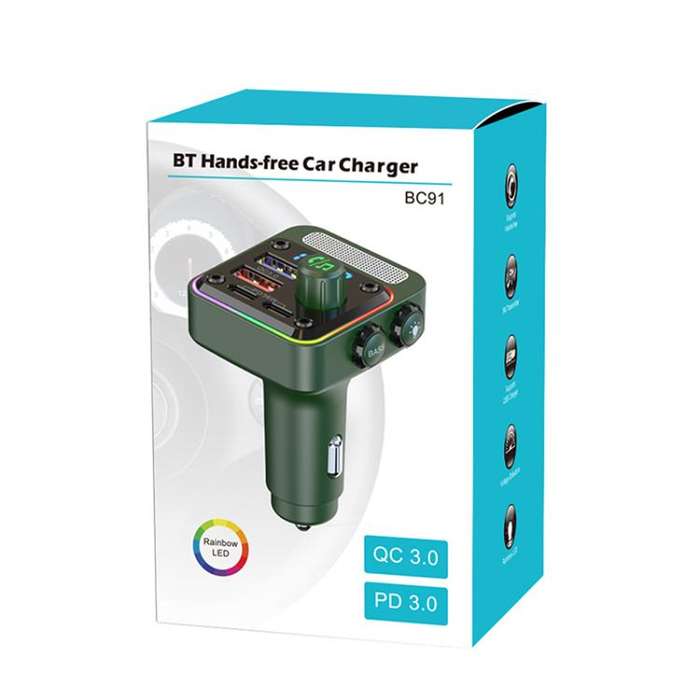 BC91 Car Bluetooth Hands-free Calling PD36W Fast Charging with Atmosphere Light(Black)