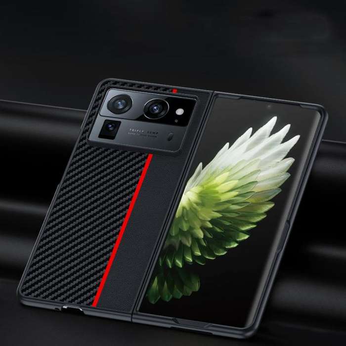 For Tecno Phantom V Fold2 Ultra-thin Carbon Fiber Texture Printing Phone Case(Black Yellow)
