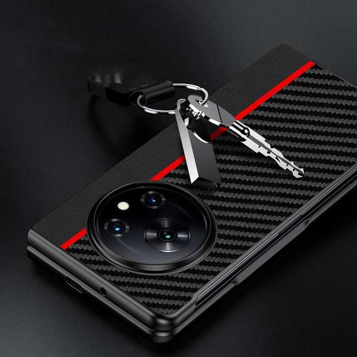 For Tecno Phantom V Fold Ultra-thin Carbon Fiber Texture Printing Phone Case(Black Red)