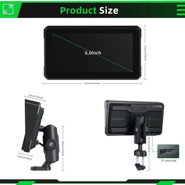 6 inch Motorcycle Wireless CarPlay and Android Auto Display Screen Navigator(Black)