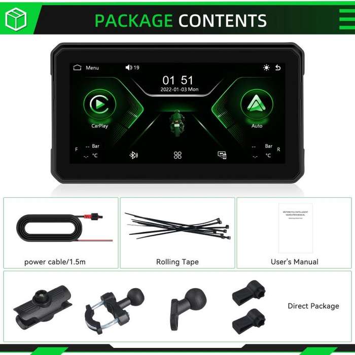 6 inch Motorcycle Wireless CarPlay and Android Auto Display Screen Navigator(Black)
