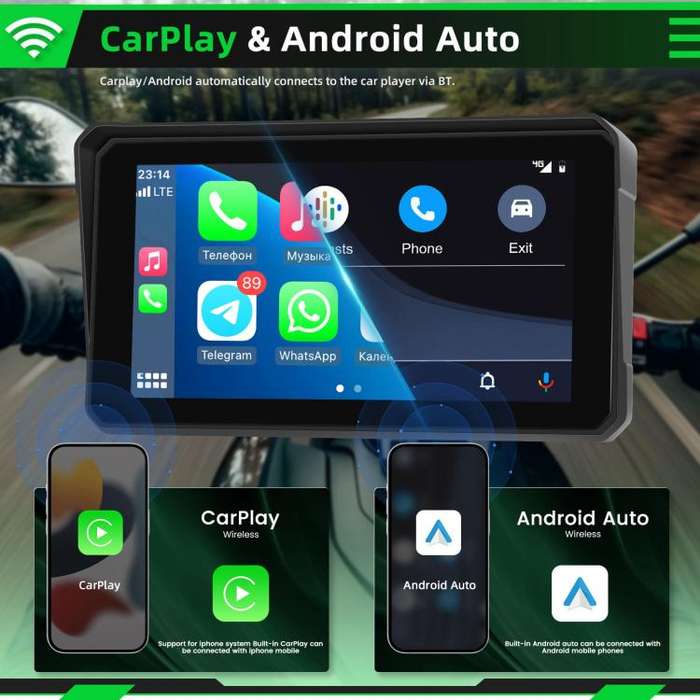 6 inch Motorcycle Wireless CarPlay and Android Auto Display Screen Navigator(Black)