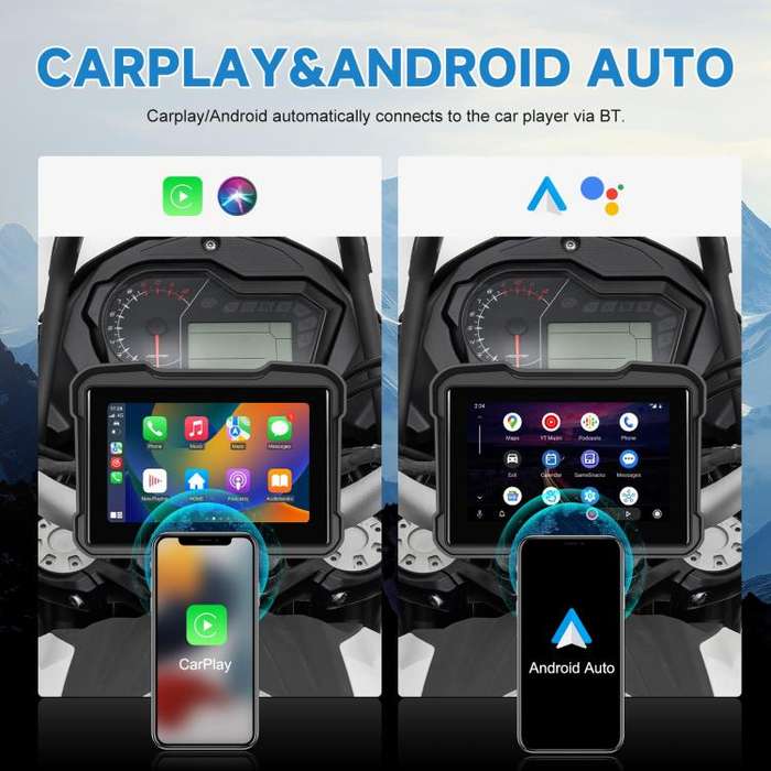 Motorcycle Wireless CarPlay and Android Auto 5 inch HD Screen Waterproof Navigator(Black)