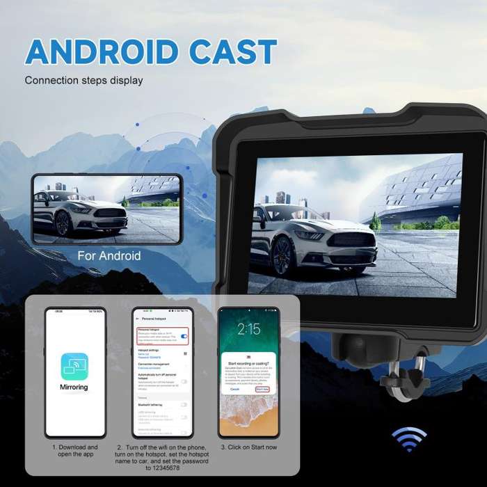 Motorcycle Wireless CarPlay and Android Auto 5 inch HD Screen Waterproof Navigator(Black)