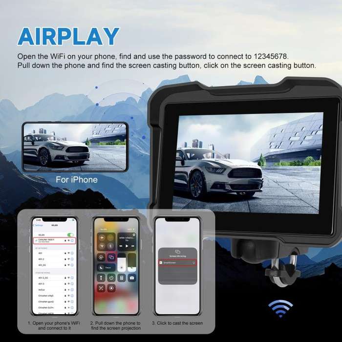 Motorcycle Wireless CarPlay and Android Auto 5 inch HD Screen Waterproof Navigator(Black)