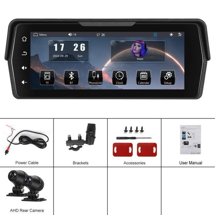 Portable Motorcycle Wireless CarPlay and Android Auto 6.86 inch HD Screen Waterproof Navigator(Bl...