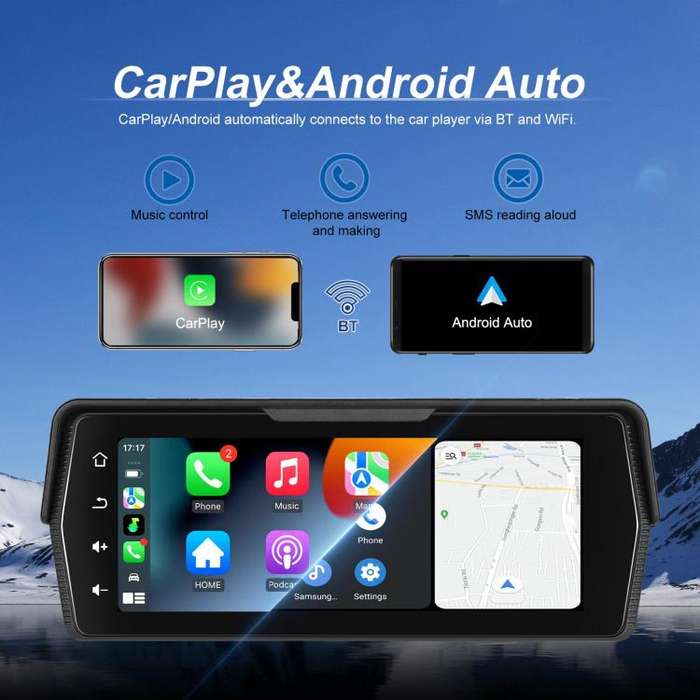 Portable Motorcycle Wireless CarPlay and Android Auto 6.86 inch HD Screen Waterproof Navigator(Bl...