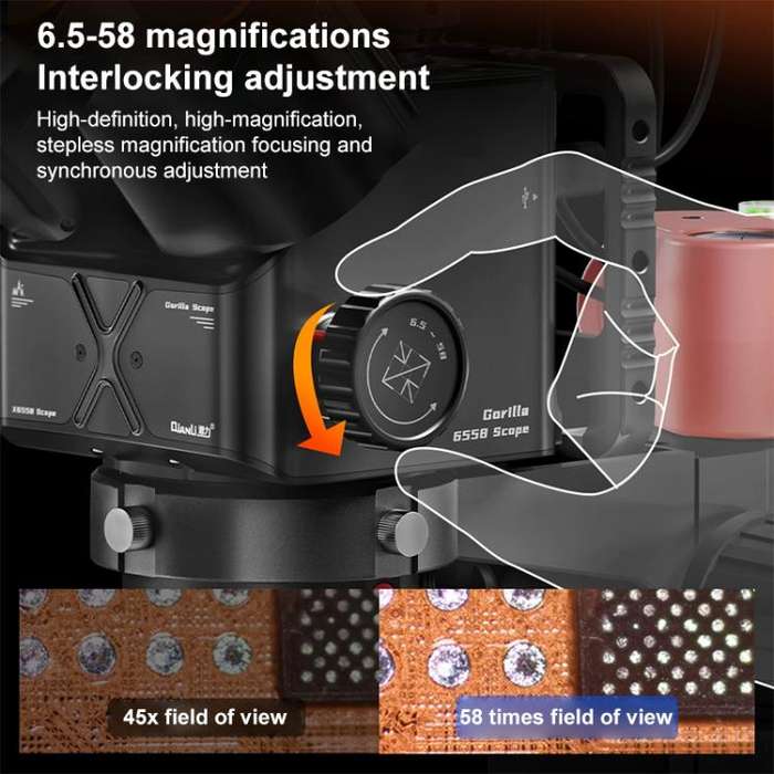QianLi 6558 6.5X-58X Gorilla Trinocular Microscope, Plug:EU Plug