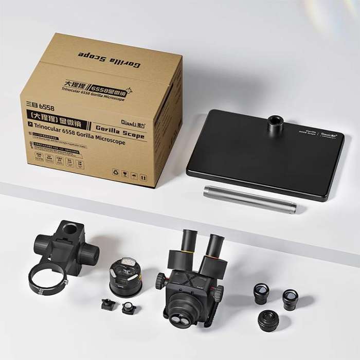 QianLi 6558 6.5X-58X Gorilla Trinocular Microscope, Plug:US Plug