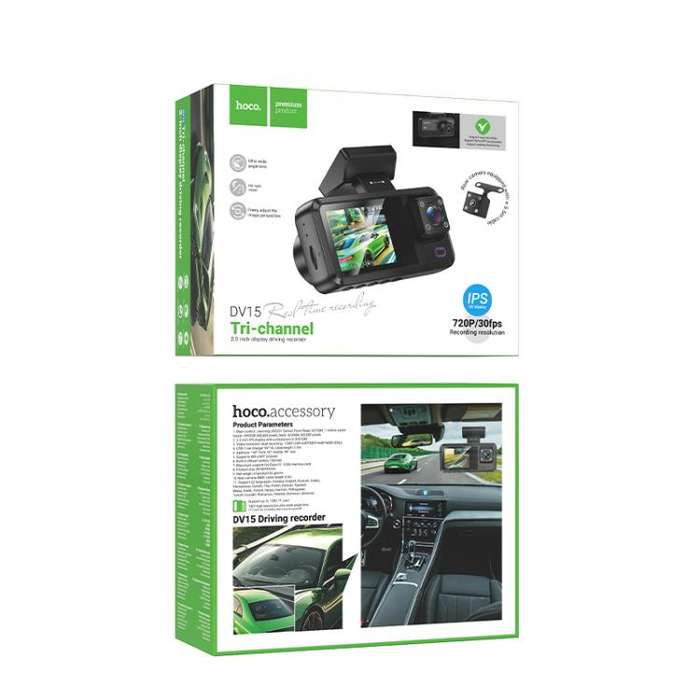 hoco DV15 2 inch Screen Display Three-way Driving Recorder(Black)