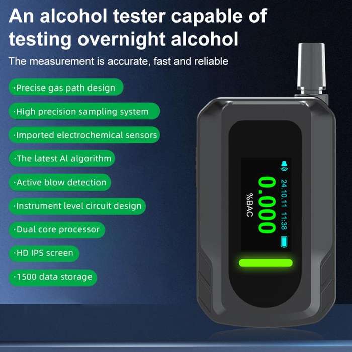 D2000 HD IPS Screen Portable Blow-Type High-Precision Alcohol Content Tester(Black)