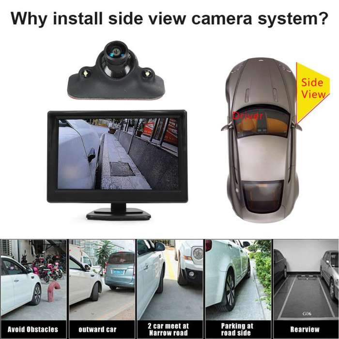1080P 5 inch HD Display Screen Side Front Blind Spot Camera Image Assistance System Kit(Black)