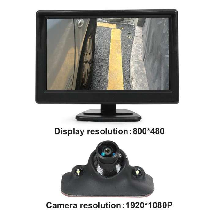1080P 5 inch HD Display Screen Side Front Blind Spot Camera Image Assistance System Kit(Black)