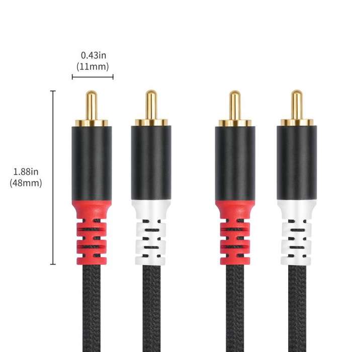 2 RCA Male to 2 RCA Male Audio Cable, Length:7.6m(Black)