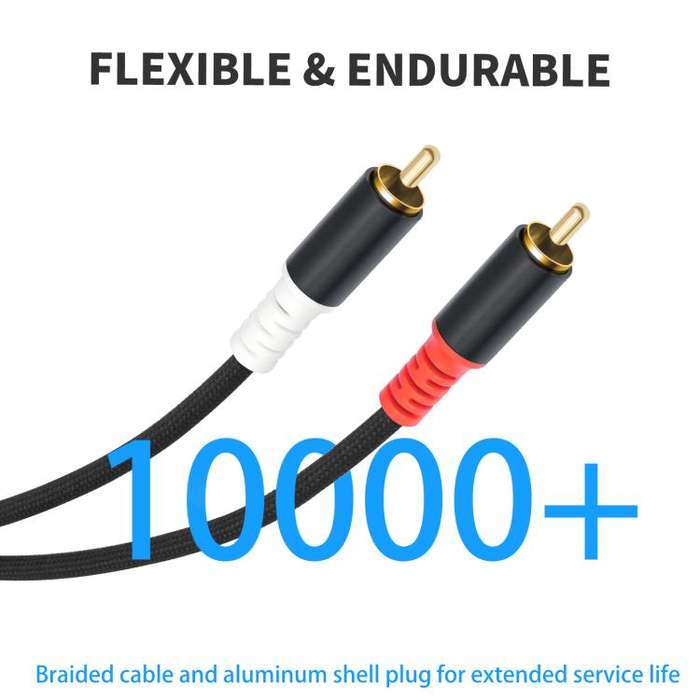 2 RCA Male to 2 RCA Male Audio Cable, Length:7.6m(Black)