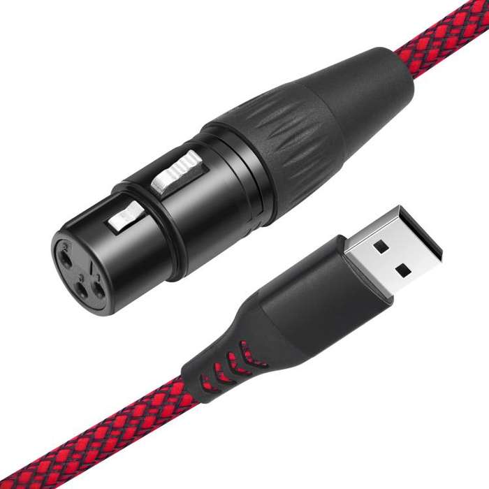 USB-A to XLR Female Audio Recording Cable for Dynamic Microphone, Length:3m(Black Red)