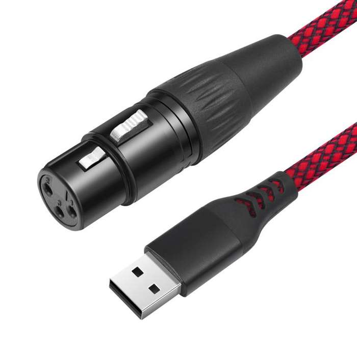 USB-A to XLR Female Audio Recording Cable for Dynamic Microphone, Length:3m(Black Red)