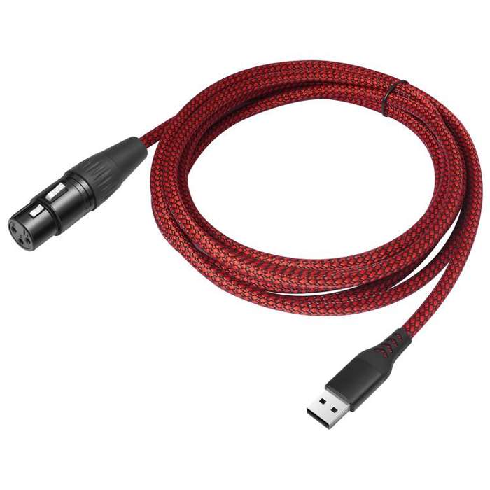 USB-A to XLR Female Audio Recording Cable for Dynamic Microphone, Length:3m(Black Red)