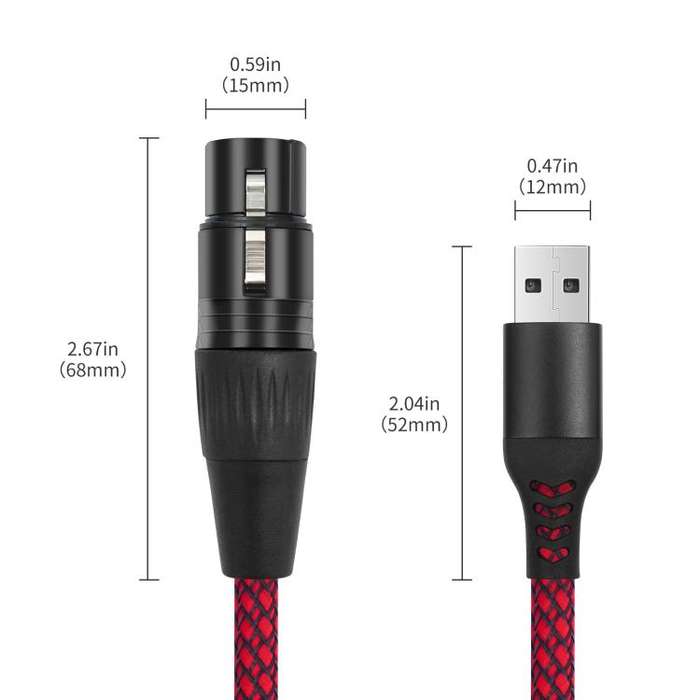 USB-A to XLR Female Audio Recording Cable for Dynamic Microphone, Length:3m(Black Red)