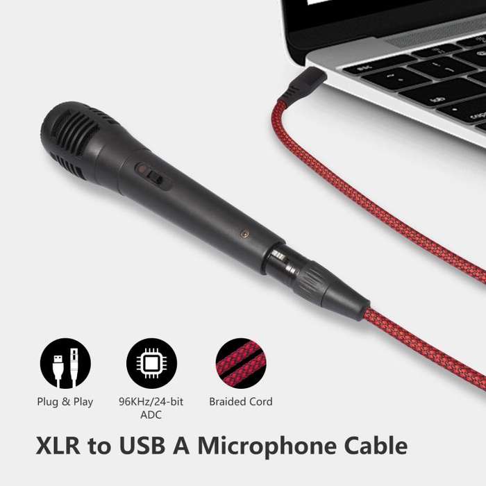 USB-A to XLR Female Audio Recording Cable for Dynamic Microphone, Length:3m(Black Red)
