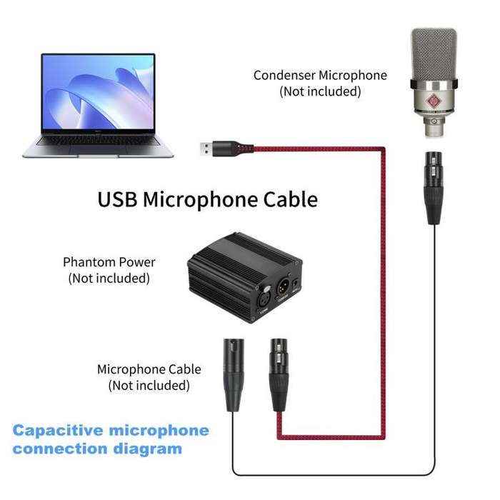 USB-A to XLR Female Audio Recording Cable for Dynamic Microphone, Length:3m(Black Red)