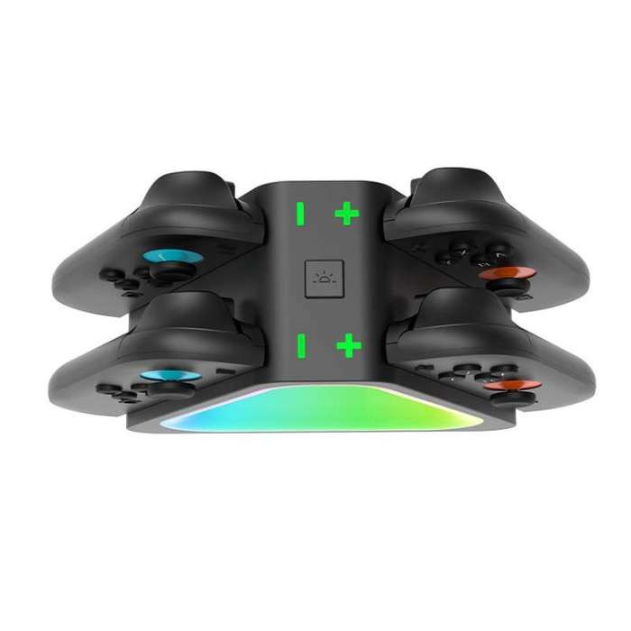 For Nintendo Switch 2 4 in 1 Triangle Handle Charging Base with RGB Light(Black)