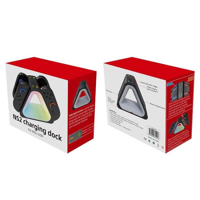 For Nintendo Switch 2 4 in 1 Triangle Handle Charging Base with RGB Light(Black)