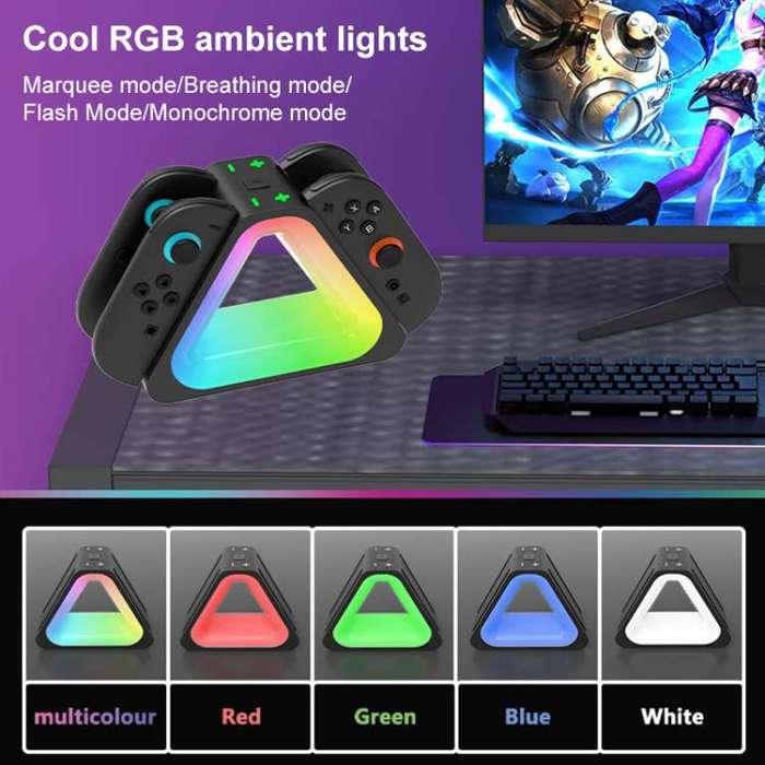 For Nintendo Switch 2 4 in 1 Triangle Handle Charging Base with RGB Light(Black)