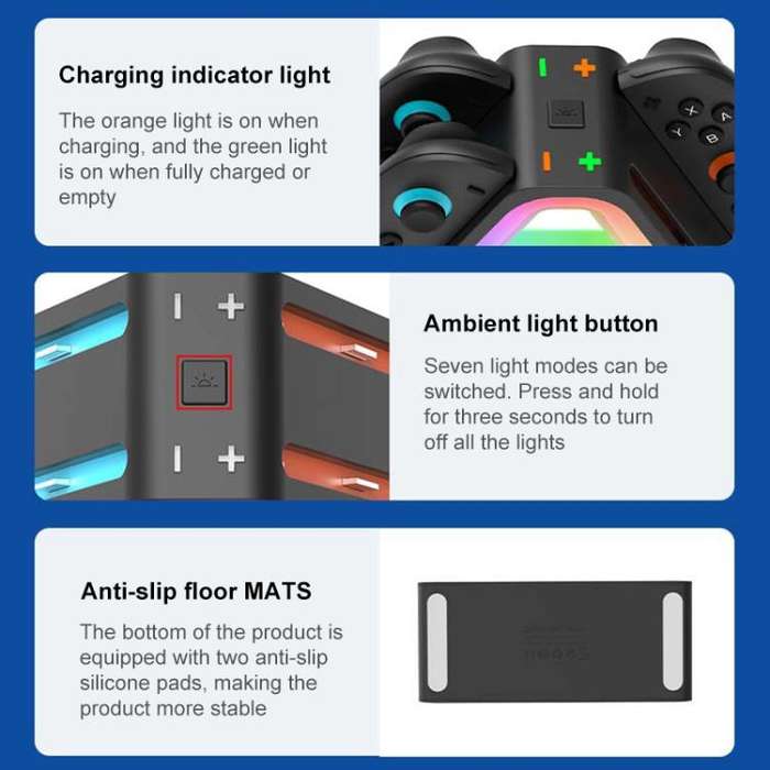 For Nintendo Switch 2 4 in 1 Triangle Handle Charging Base with RGB Light(Black)