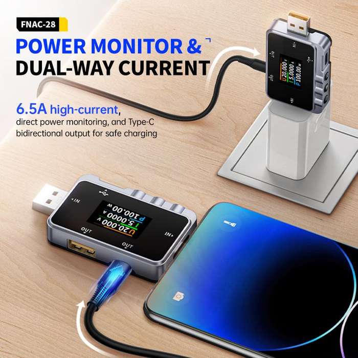 Fnirsi FNAC-28 Multi-function Type-C & USB Professional Grade Ripple Monitoring Tester