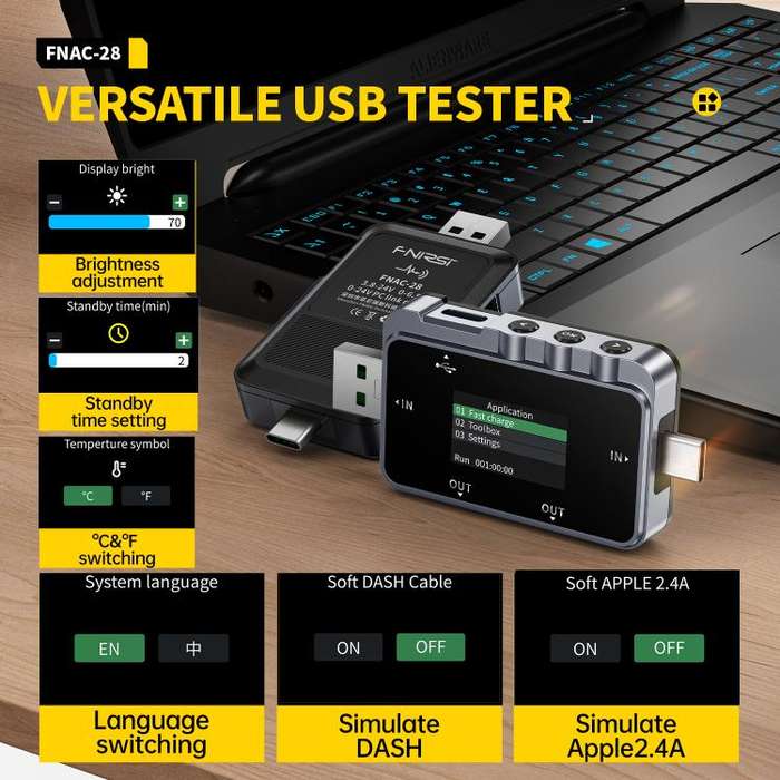 Fnirsi FNAC-28 Multi-function Type-C & USB Professional Grade Ripple Monitoring Tester