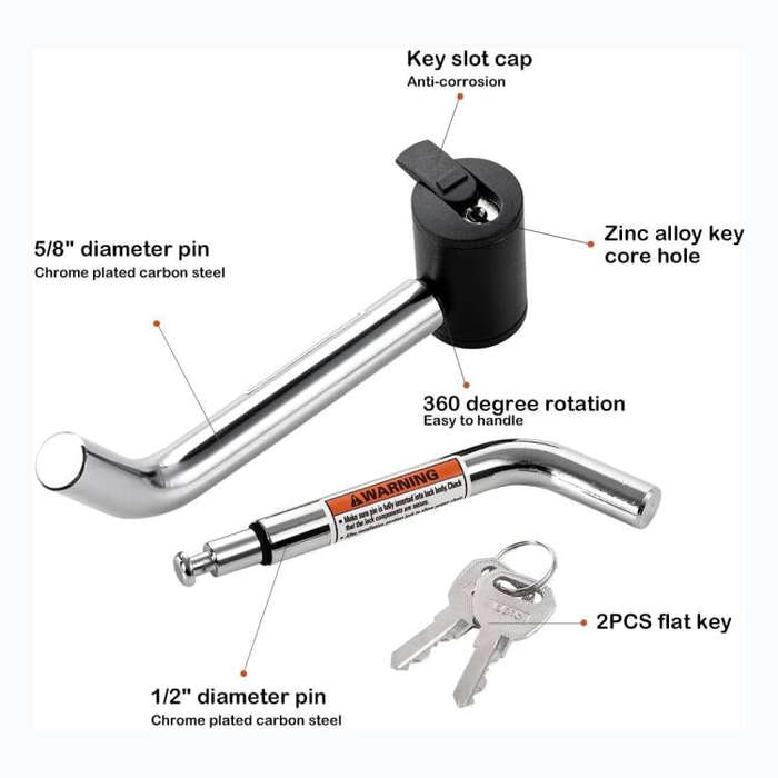 5/8 inch and 1/2 inch Car American Towing Hitch Metal Lock(Silver Black)