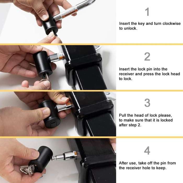 5/8 inch and 1/2 inch Car American Towing Hitch Metal Lock(Silver Black)