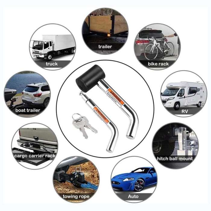 5/8 inch and 1/2 inch Car American Towing Hitch Metal Lock(Silver Black)