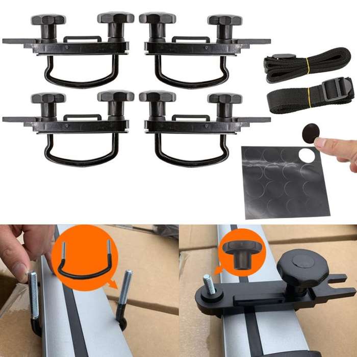 Car Roof Luggage Box Fixing Installation Accessories Roof U-bolt U-hook Clamp Kit(Black)