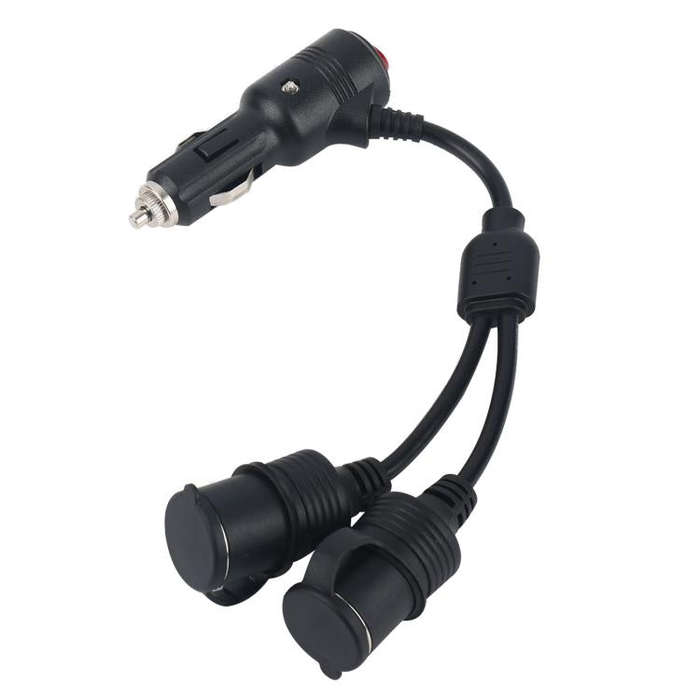12V-24V 2 in 1 Car Cigarette Lighter Extension Cable with Switch, Length:0.2m(Black)