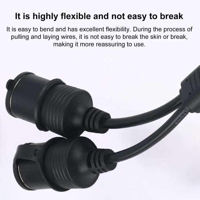 12V-24V 2 in 1 Car Cigarette Lighter Extension Cable with Switch, Length:0.2m(Black)