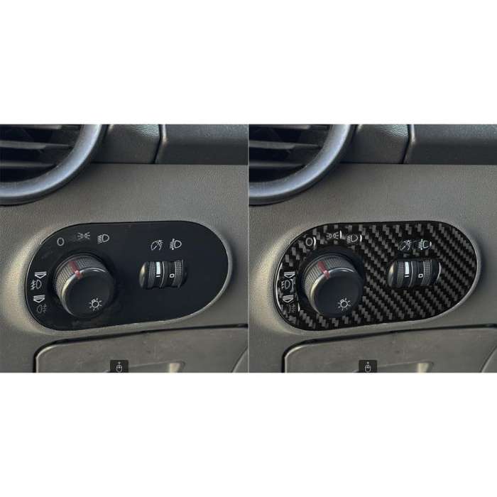 Carbon Fiber Car Headlight Switch Decorative Sticker for SEAT Ibiza 2003-2008, Left Driver(Black)