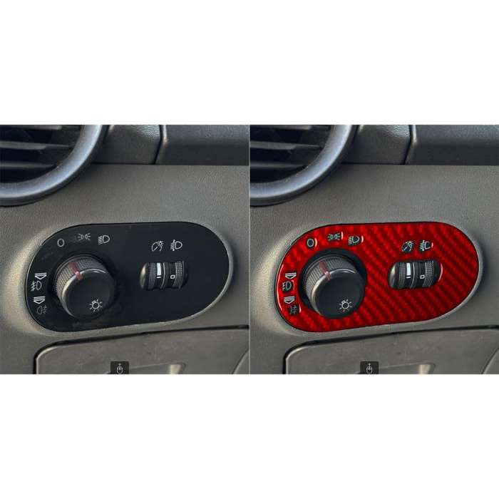 Carbon Fiber Car Headlight Switch Decorative Sticker for SEAT Ibiza 2003-2008, Left Driver(Red)