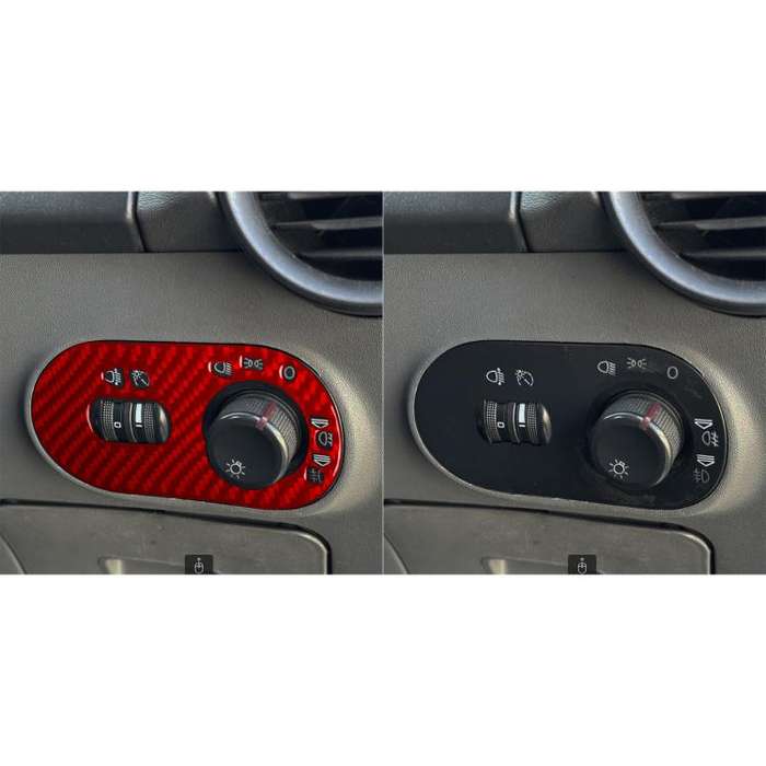 Carbon Fiber Car Headlight Switch Decorative Sticker for SEAT Ibiza 2003-2008, Right Driver(Red)