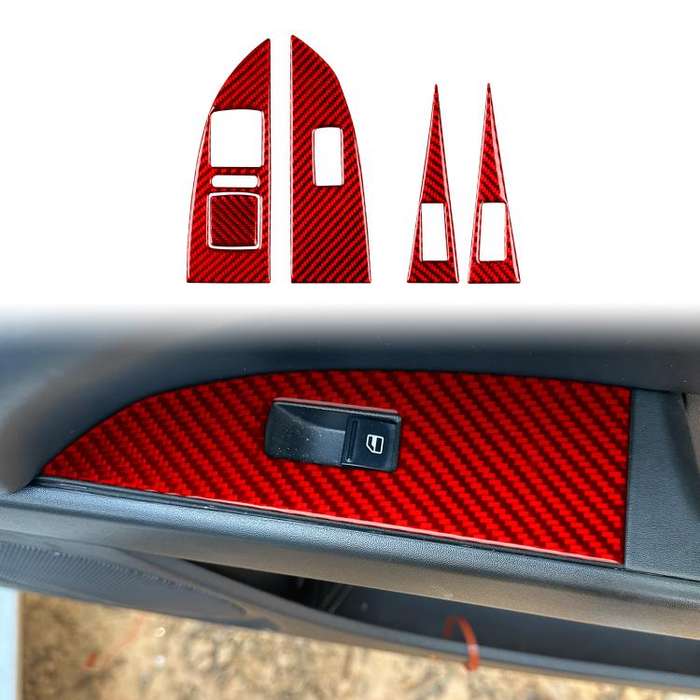5pcs/Set Carbon Fiber Car Lifting Panel Decorative Sticker for SEAT Leon 2005-2012, Left Driver(Red)