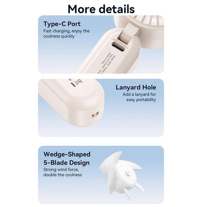 USAMS ZB352 Digital Display Folding Handheld Mini Fan(Beige)